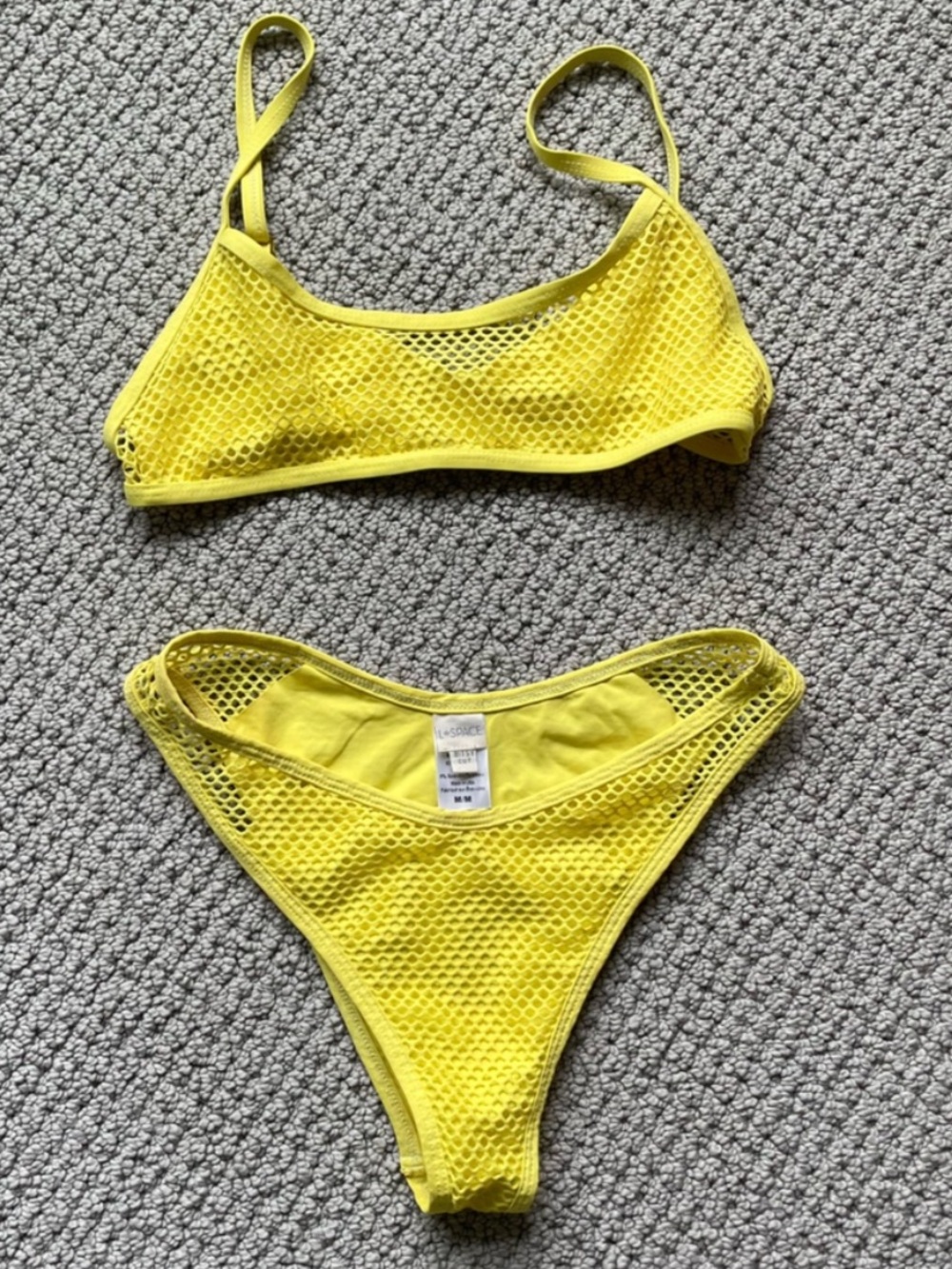 L space Bright Yellow Mesh Bikini Set